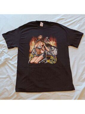 Vintage Y2K Tennessee River BDSM Bondage Biker Lady Black T-Shirt Adult L